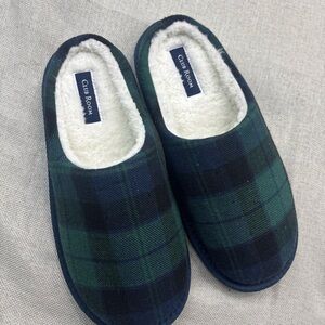 New Club Room Men's Jake Plaid Slip On Slippers Blue Green Small 6- 7